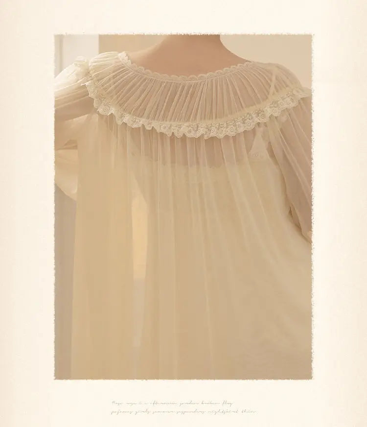 PLUS SIZE 2PCS Robe Set Female Court Style Satin Nightdress Sexy Lace Trim Sleep Suit Home Dress Gown Spaghetti Strap Nightwear