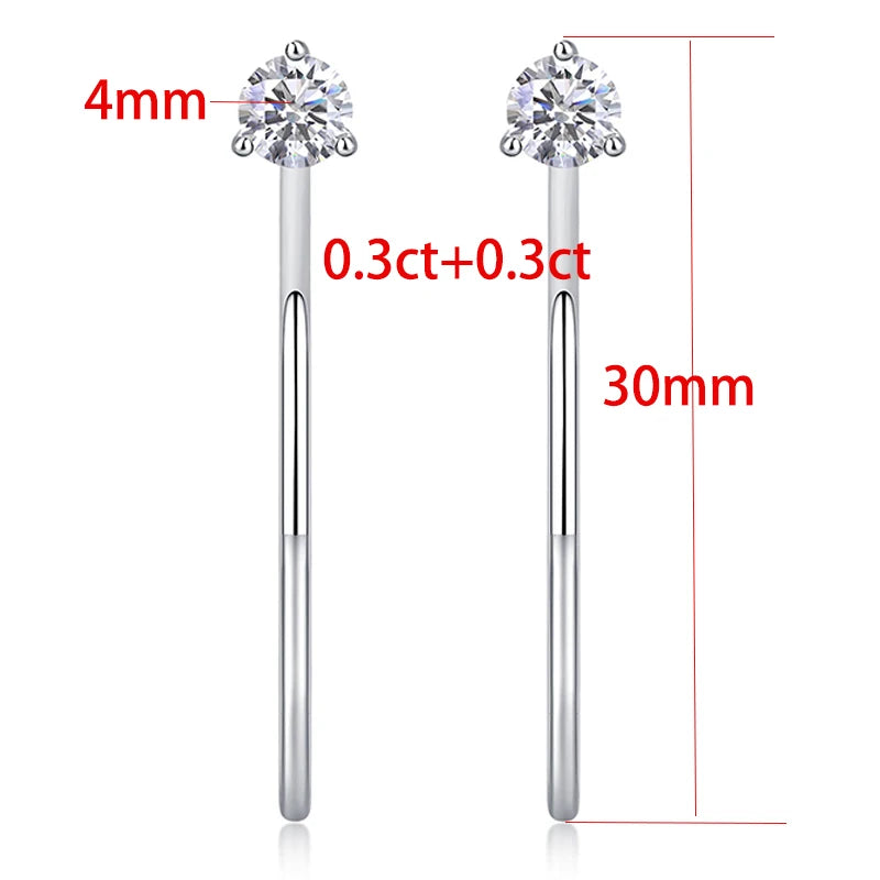TFGLBU Elegant 4mm Moissanite Hoop Earrings for Women Sparking Trendy 100% Solid 925 Silver Ear Wedding Jewelry Christmas Gift