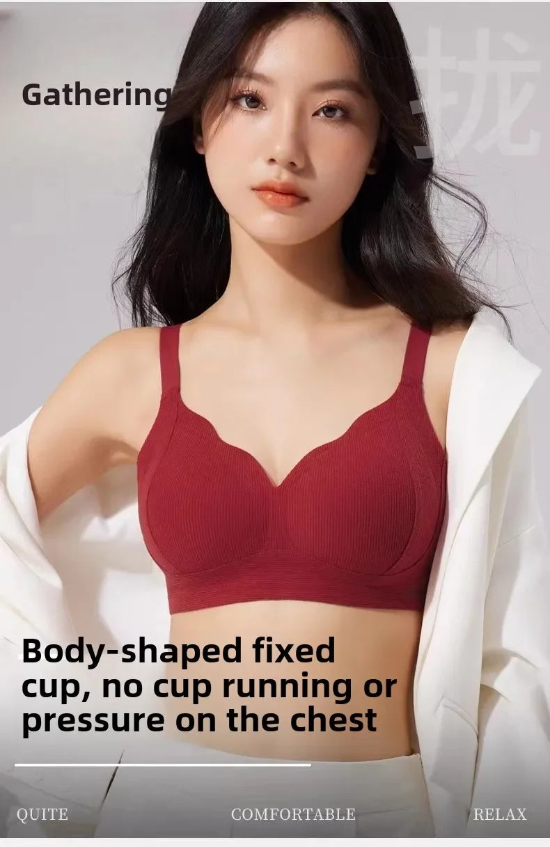 Sexy solid color knitted fabric bra, full cup gathering, non-removable padding, cutout details, warm and skin-friendly material