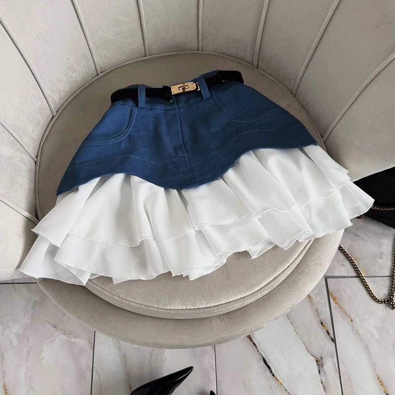 High Waist A-Line Skirt Women's High Quality Pleated Splice Half Body Skirts Elegant Feminine Fashionable Ladies' Skirts