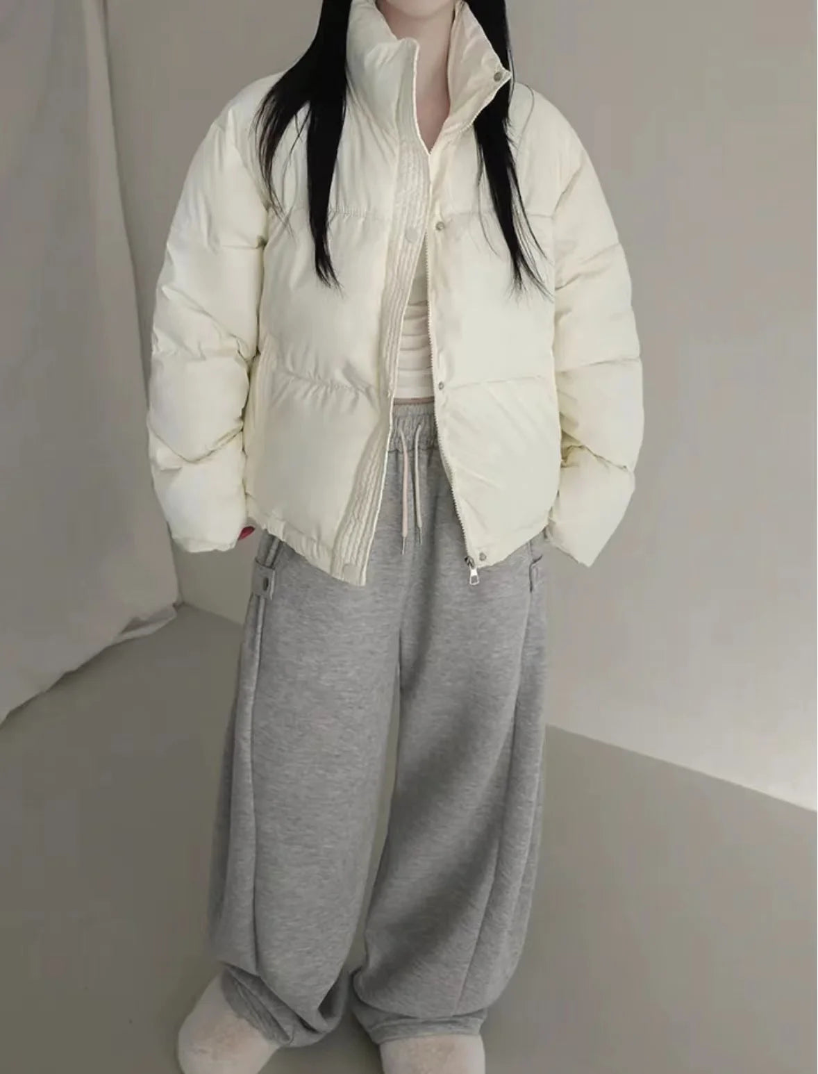 Women's Cotton Jaet 2024 New Winter ort Faion Stand Collar Bread Sle Warmth Outerwear Korean Loose Fit Zipper Closure