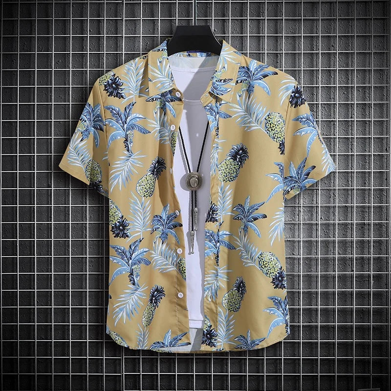 Men's Summer Short Sleeve Printed Shirt Thin Beach Shirt Men's Clothing Turtle Neck Polo Shirt for Men Casual Top