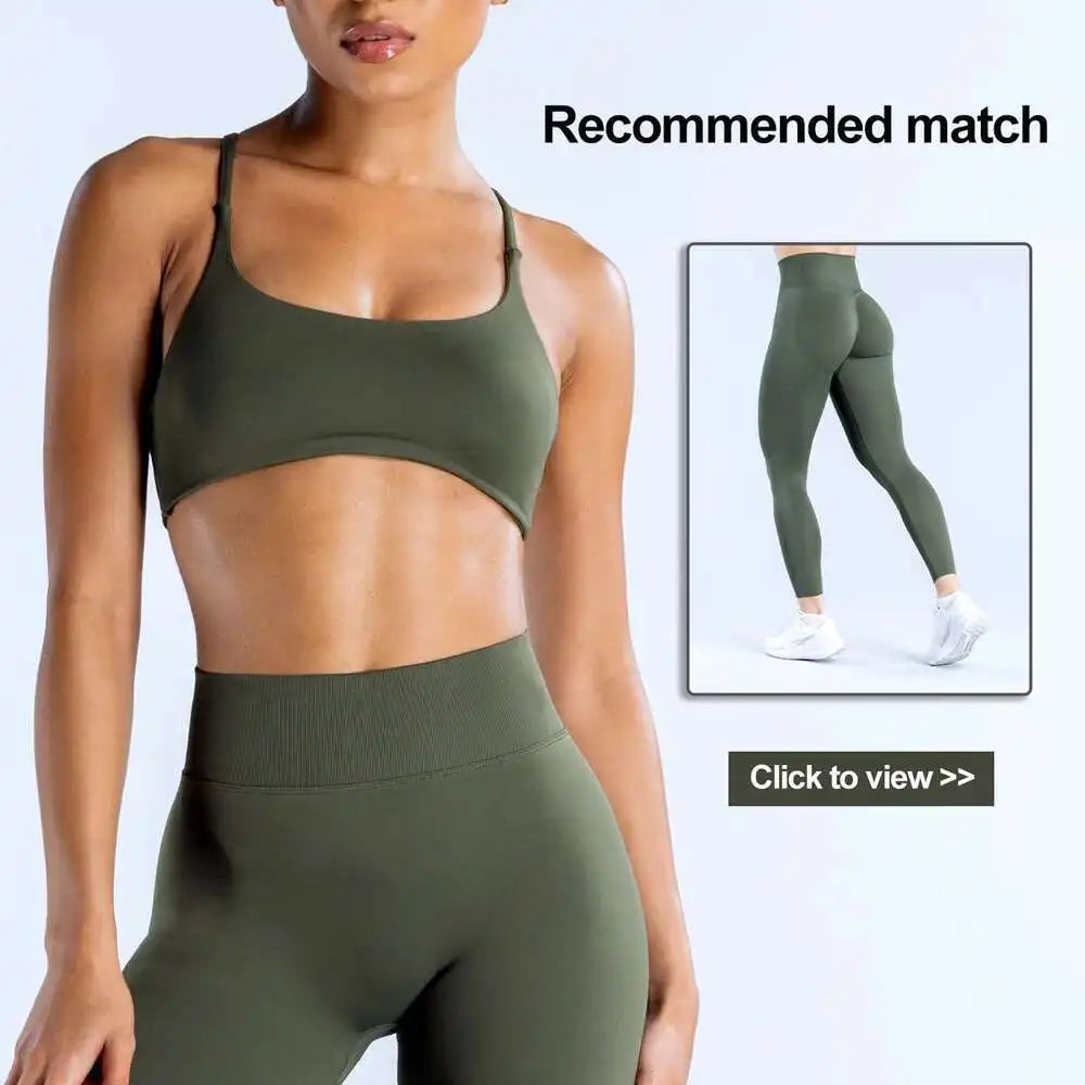 NCLAGEN Twist Back Bra High Support Sports Top Women Gym Clothes Wear Workout Push-up Seamless Yoga Underwear Fitness Running