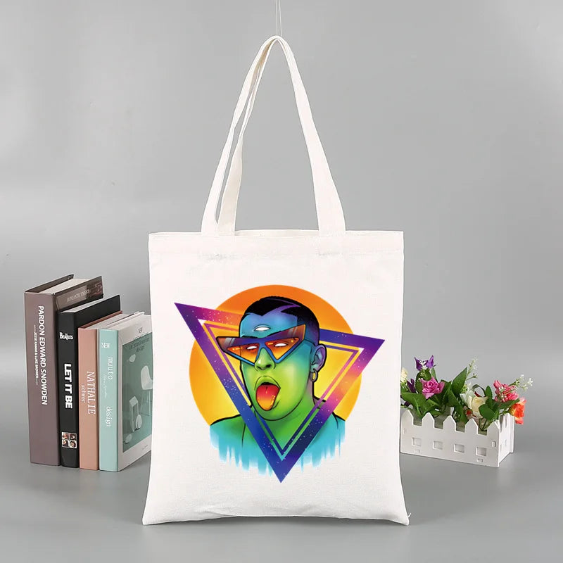 Un Verano Sin Ti Gift Bag Set, Bad Bunny Print Tote Bag, Casual Canvas Shoulder Bag with Mini Storage Bag