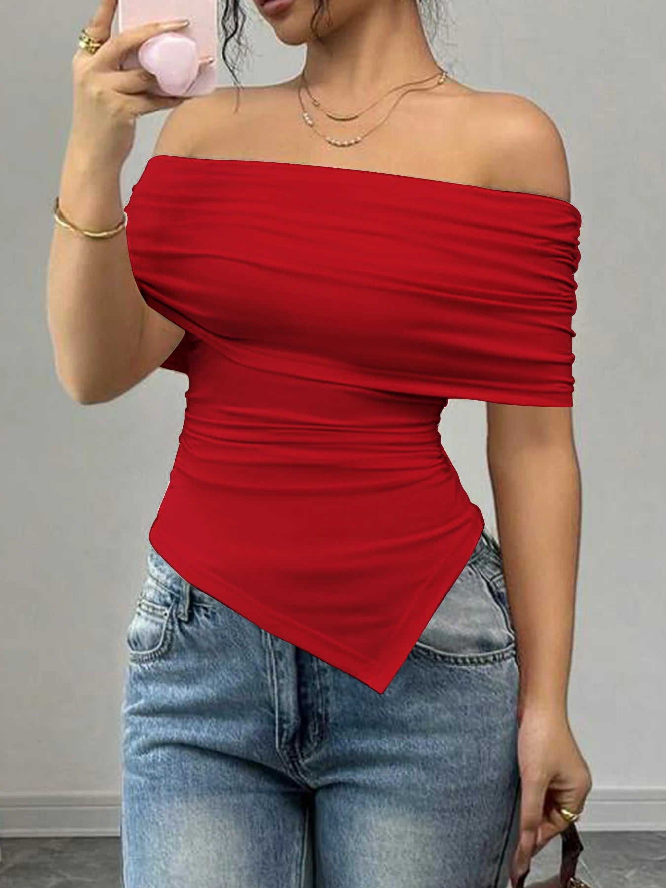 Women New T-shirt Summer Fashion Slash Neck Streetwear Casual Slim Versatile Tees Solid Sexy Off Shoulder Elegant Lady Clothing