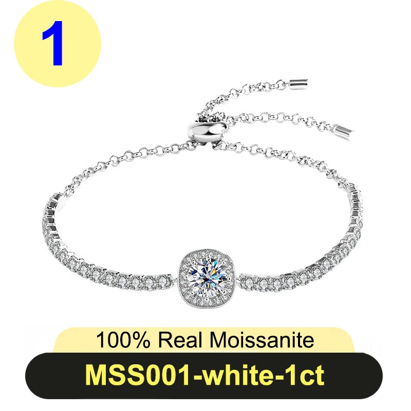 PureNew 1ct Moissanite Bracelets For Women Original 925 Sterling Silver Girly Lovely Lady's Elegant Moissanite Diamond Bracelet