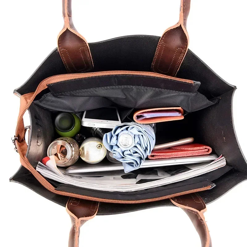 Vintage OIL SKIN Leather Big Casual Tote Women Bags High Quality Women's Handbags Shoulder Crossbody Bags Brown Black Sac A Main