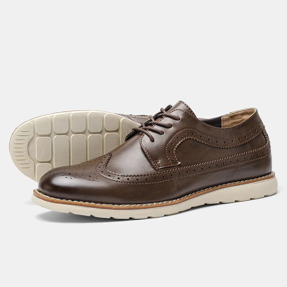Men's Casual Business Leather Shoes Men Classic Retro Lace-up Brogue Shoe Mens Light Comfortable Outdoor Driving Flats New