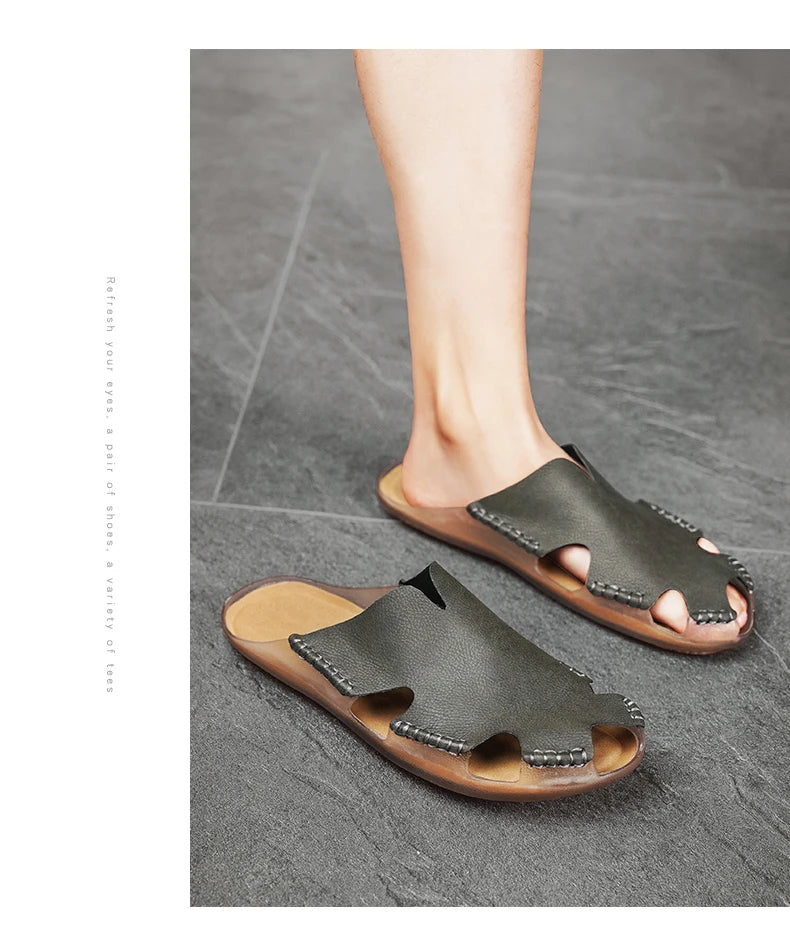 Large Men's Summer Leather Sandals Slippers Soft Sandals Men's Roman Comfortable Outdoor Walking Shoes 38-48