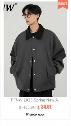 PFNW Winter New Oversized Black Cotton-padded Coat Men's Trend Tie-dye Print Fur Collar Zipper Hooded Quilted Padded Jackets