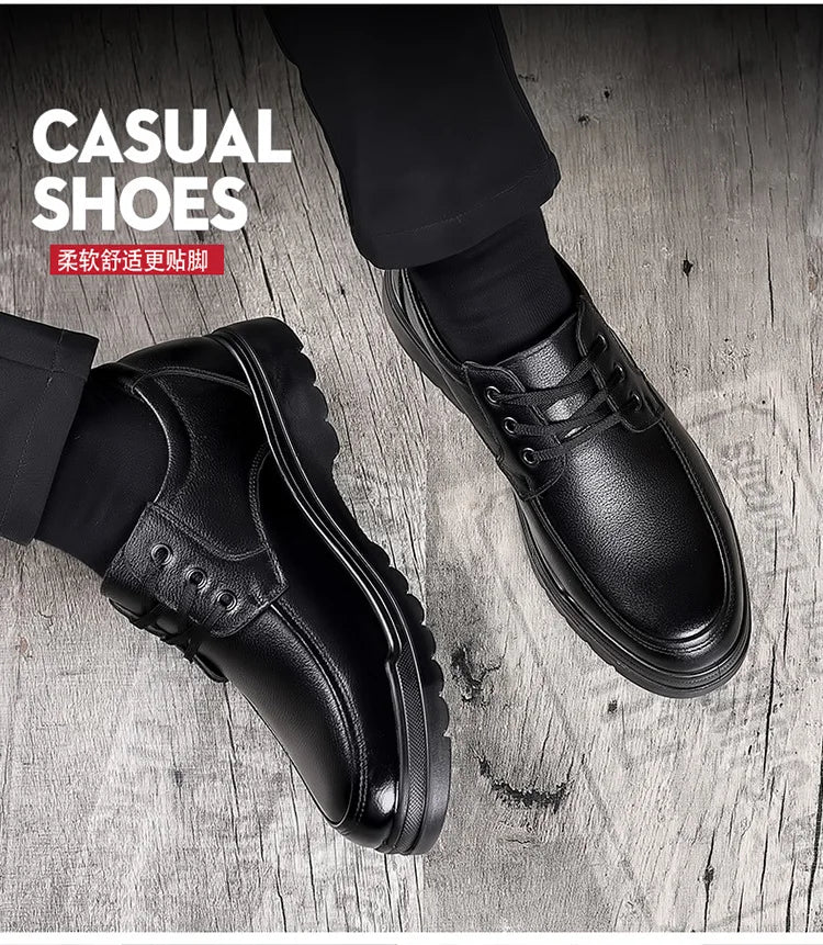 Cowhide Men Shoes Men Business Casual Leather Shoes Men Fashion Breathable Shoes British Casual Lace Up Single Leather Shoes