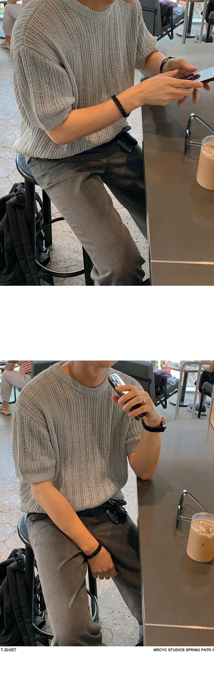 Men's Clothing Light Luxury Hollow Out O Neck Knit T Shirt Leisure Solid Color Short Sleeve Korean Popular Retro Knitwear M-2XL