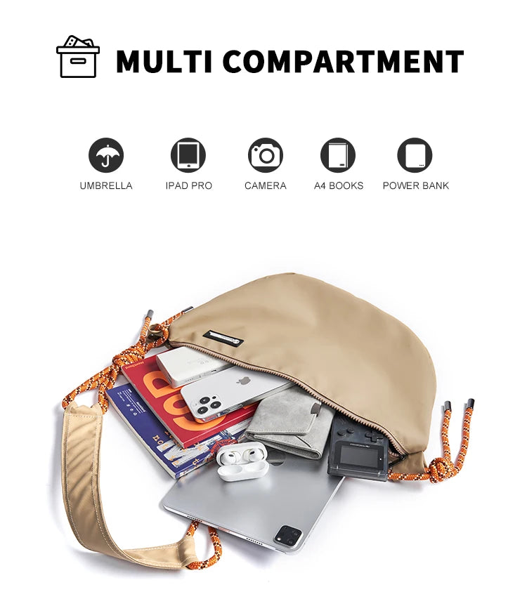 Japanese Sling Bag for Men, Waterproof Lightweight Crossbody Bag, Sports Travel Shoulder Bag Fit 12.9 inch iPad