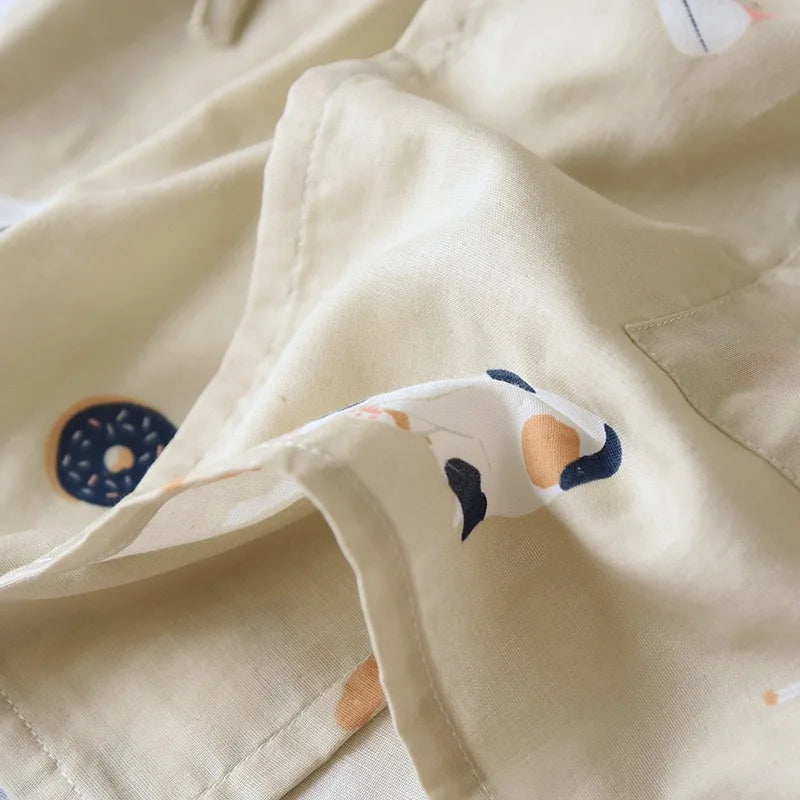 Japanese-style kimono two-piece couple pajamas cover men and women pure cotton gauze cute kitten thin homeware sleepware nighty