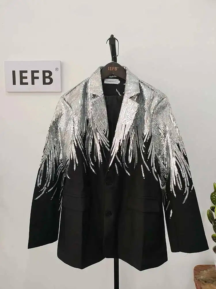 IEFB Embroidery Sequin Trendy Casual Men's Blazer Spring New Fashion Male Jacket Streetwear Suit Coat Personality 9Y9245