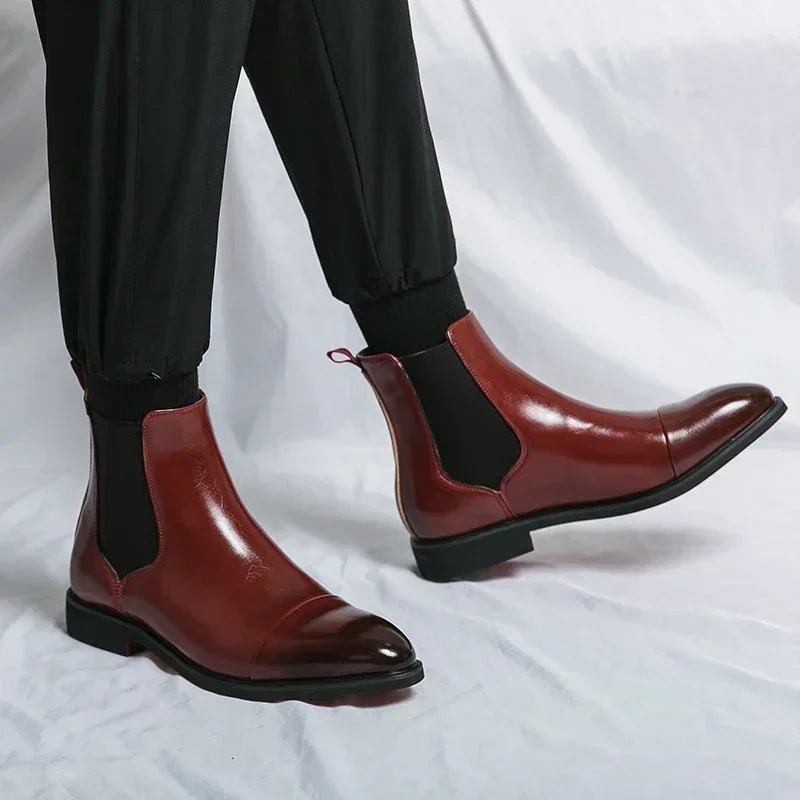 Luxury Brand Men's Chelsea Boots New Outdoor Red Sole Square Shoes Handmade Toe Business Ankle Boots for Men Dress Boots 2024