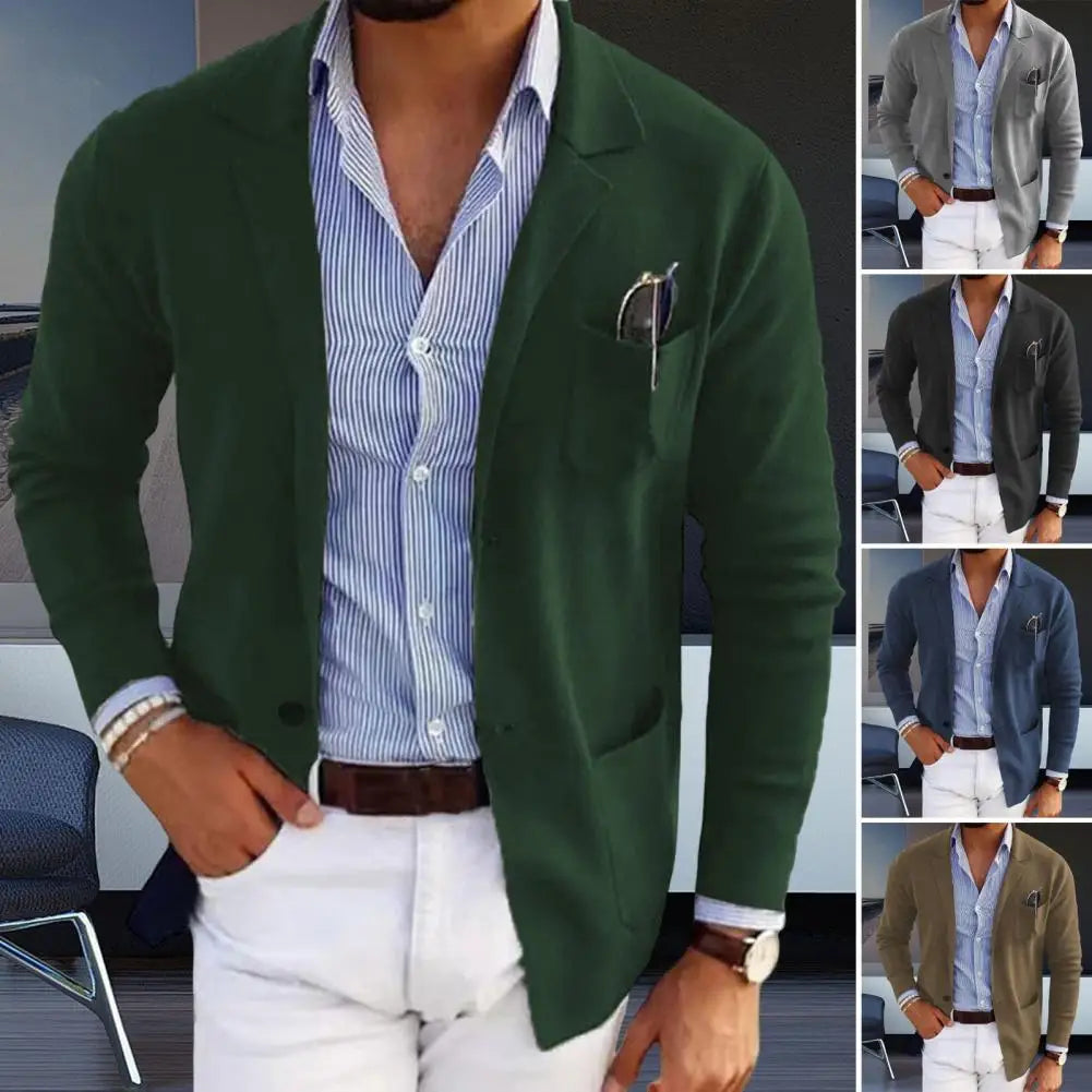 Casual Men Blazers Solid Color Lapel Long Sleeve Single-Breasted Suit Coat Business Outerwear Suit Jacket With Pockets