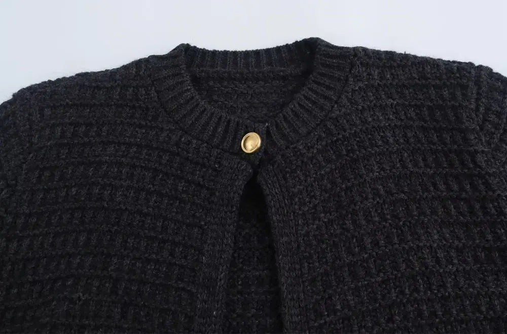 TRZA-Women's Front Button Knit Cardigan Sweater, O Neck, Long Sleeve, Female Outerwear, Chic Tops, Fashion
