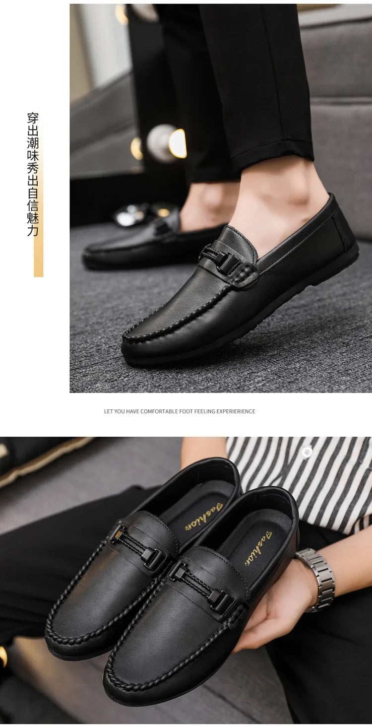 Men's Formal Summer Soft Sole Business Work Shoes Waterproof Lightweight Genuine Leather Men's Loafers Men's Flat Breathable