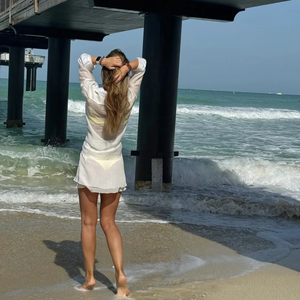 Casual 2 Piece-Set Summer Female Cover up And Ruffled Mini Skirt Lace-Up Beach Holiday See-Through Loose Women's Outfits