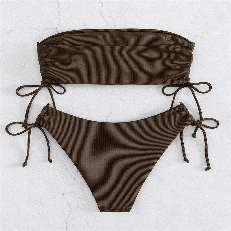 UETEEY 2025 New Summer Swimwear Bikinis Set Sexy Strapless Bikini 2 Piece Set Women Solid Split Swimsuit Backless Beach Bikini