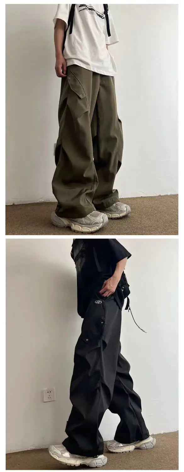 Techwear Parachute Cargo Pants Men Hip Hop Wide Leg Trousers Male Quick Drying Streetwear Loose Oversize Korean Hip Hop