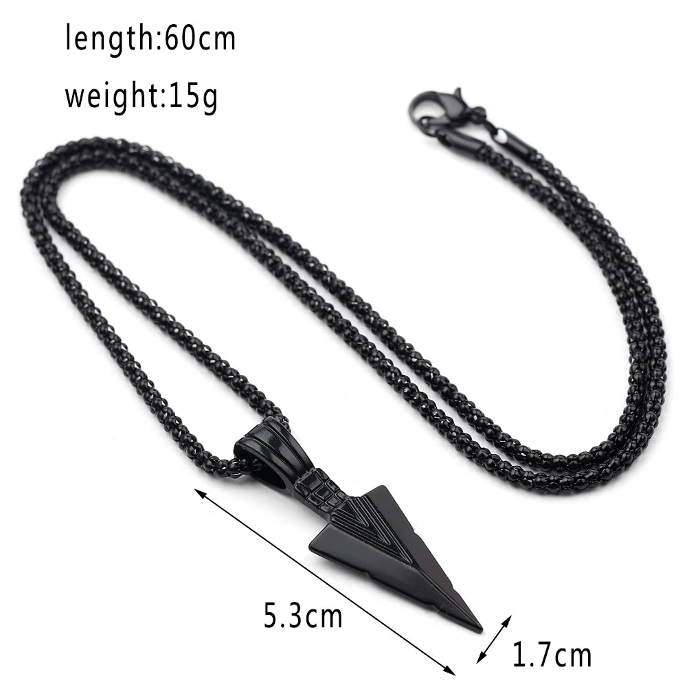 Men Black Long Necklace with Arrow Pendant Jewelry Chain Hip Hop Punk Rock Christmas Halloween Gift Wholesale