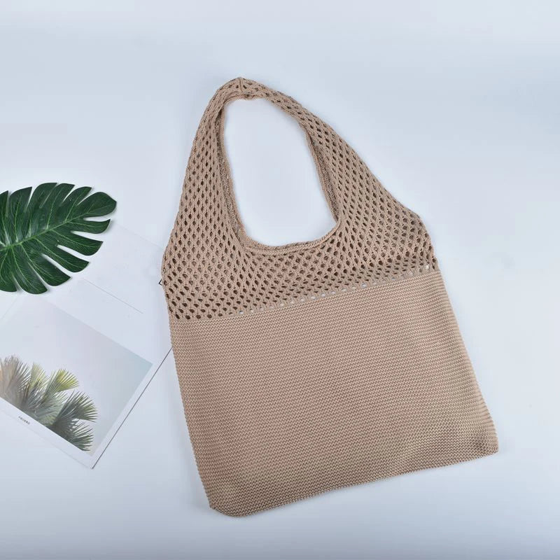 New Trend Women's Bag Crochet Handbag Retro Knitted Braid Solid Color Hollow Black Khaki Top-handle Tote Bag Shopper