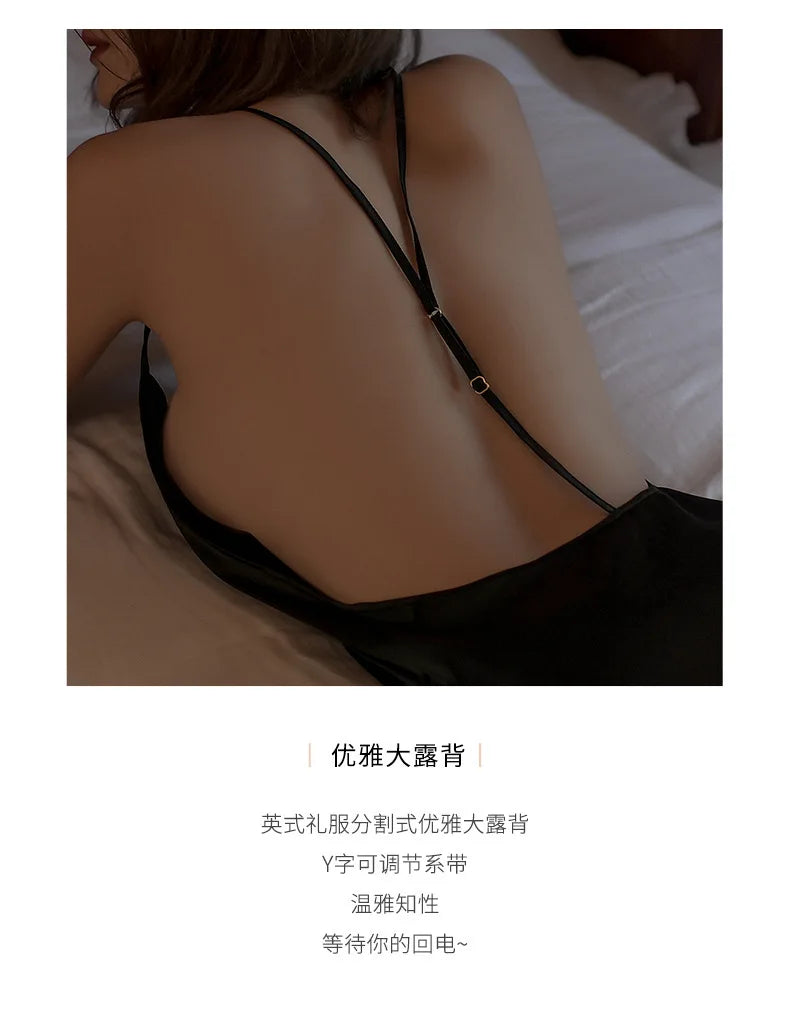 Sexy Pajamas Night Dress Women Sleepwear Deep V Suspender Nightdress Beauty Back Satin Nightgowns Thin Home Clothes