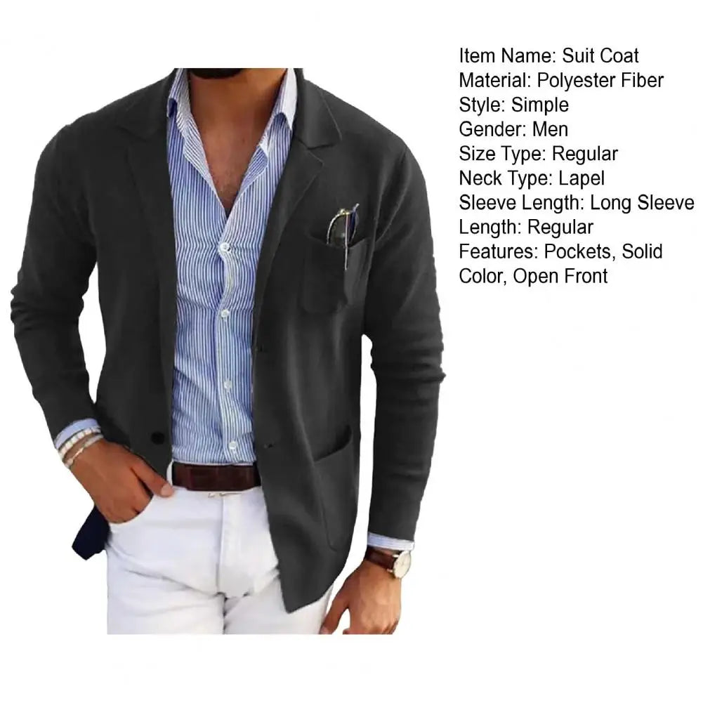 Casual Men Blazers Solid Color Lapel Long Sleeve Single-Breasted Suit Coat Business Outerwear Suit Jacket With Pockets