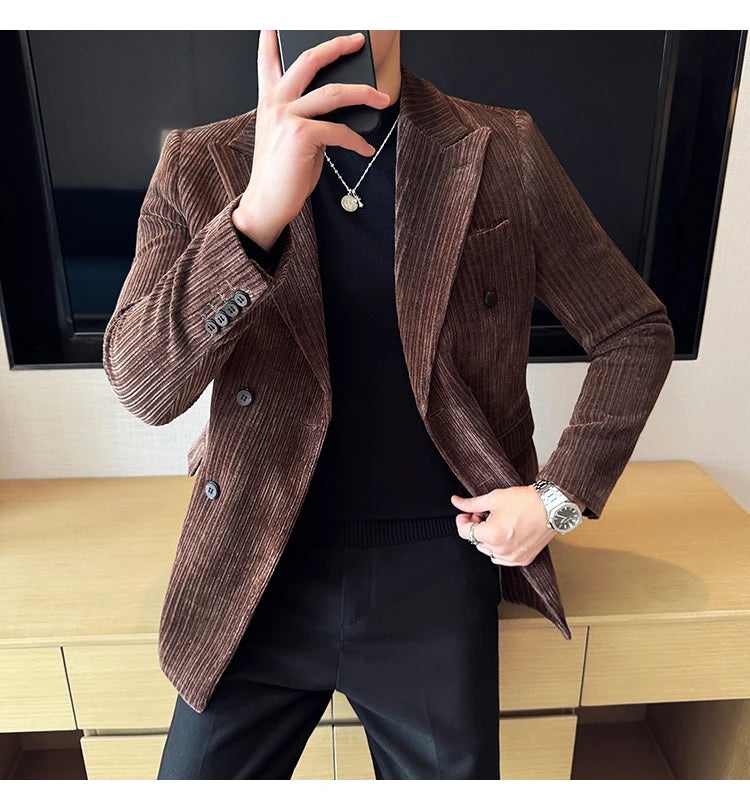 Luxury Velvet Men Blazers Autumn Winter Casual Business Suit Jackets Slim Fit Double-breasted Banquet Party Wedding Dress Jacket