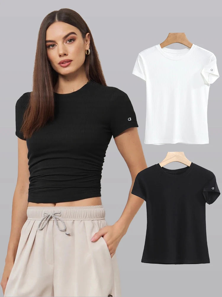 Summer Short Sleeve Flexible T-shirt white color Basic casual Tee Shirt Tops