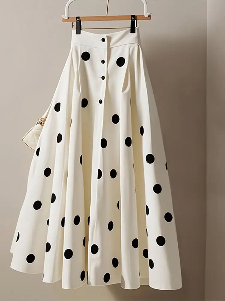 Women Spring Autumn Simplicity Office Lady Polka Dot Appear Thin Skirt Ladies Fashion All-match Trend Temperament A-line Skirt