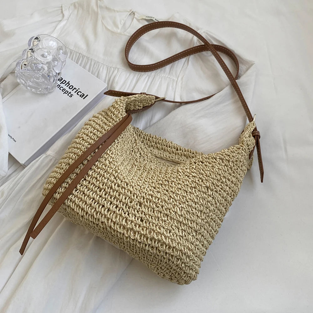 Hand-Woven Handbags Handmade Straw Woven Bag Paper Rope Fashion Casual Simple Elegant Strap Adjustable Summer Beach Bag
