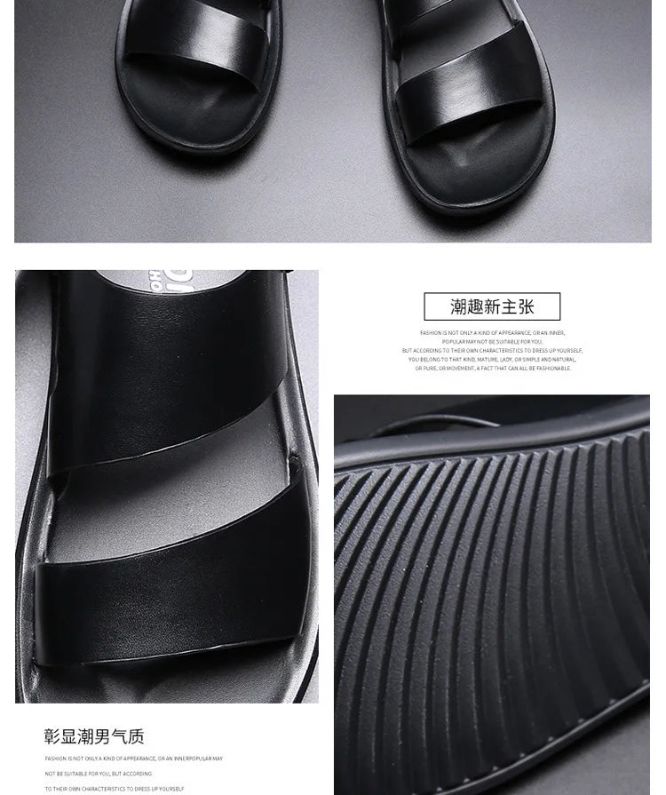 Sandals Men Leather Luxury Brand New Fashion Summer Men Shoes Vintage Flats Casual Non-slip Beach Sandals Men
