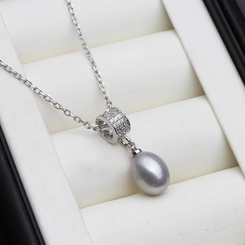 Trend Freshwater Natural Pearl Necklace pendant For Women,Real 925 Sterling Silver Pearl Pendant necklace Wife Engagement Gift