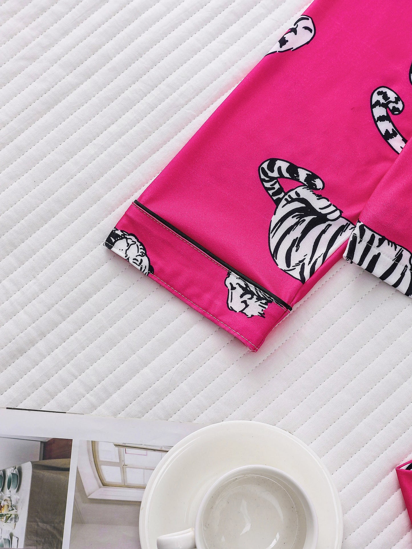 Animal tiger print pajama set for women casual button-down lapel long-sleeved top and loose trousers women's loungewear