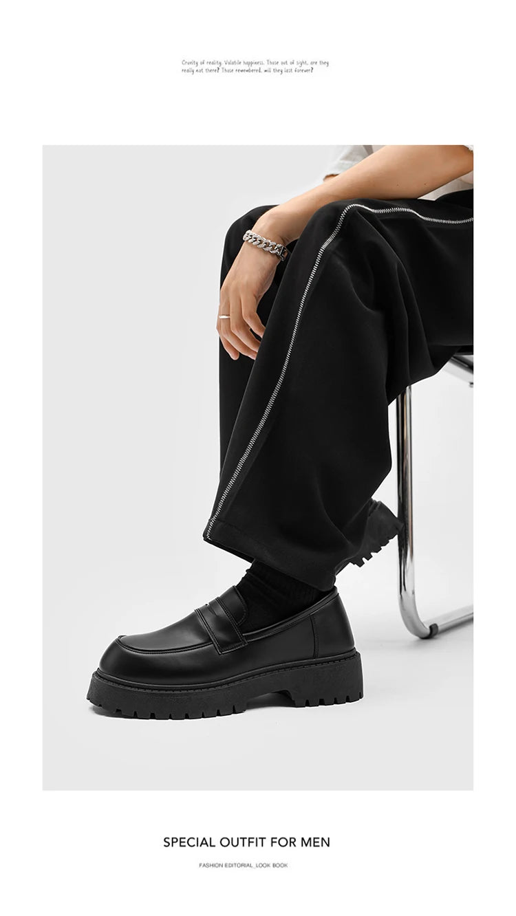 STRONGSHEN Loafers Men Leather Shoes Thick-soled British Style Black Formal Business Shoes Fashion Luxury Slip-On Casual Shoes