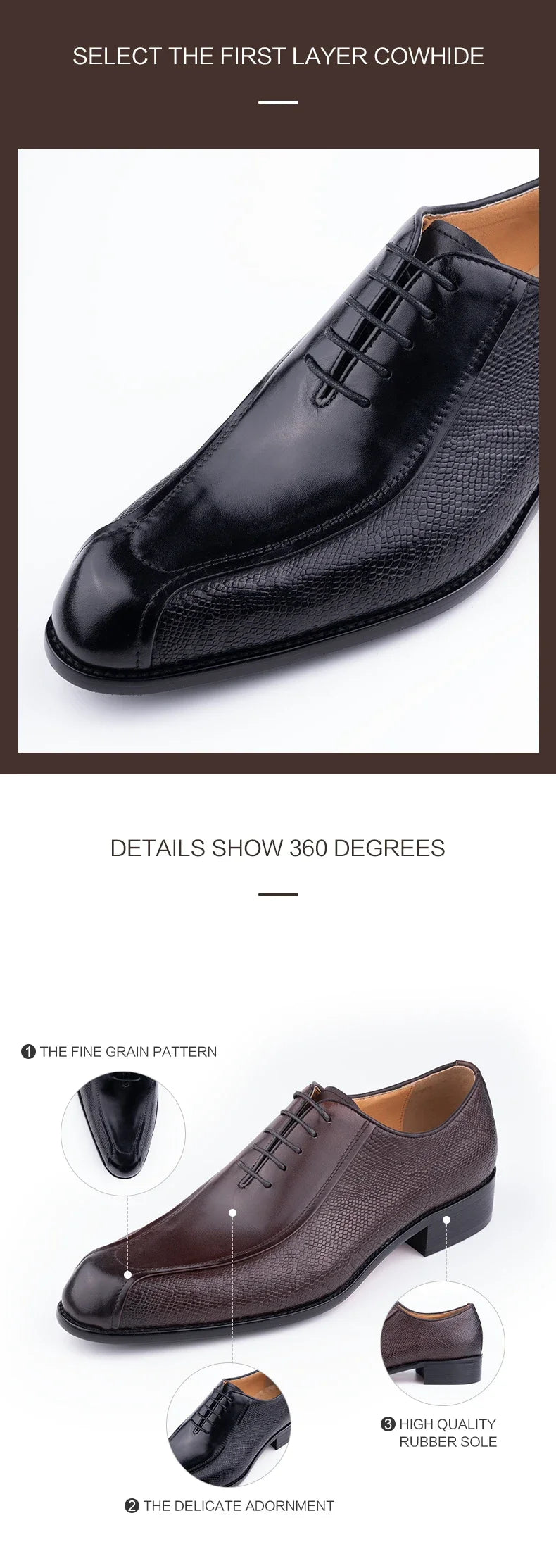 Deluxe Men's Leather Shoes Formal Dress Shoes Wedding Party Oxford Handmade Comfortable Lace Up Genuine Leather Men's Shoe