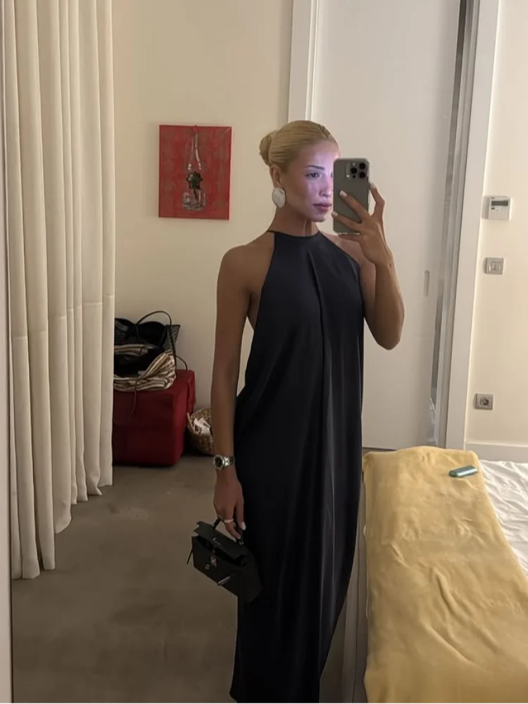 Sexy Halter Women's Dressess Elegant Lace Up Backless Sleeveless Oversize Dress Female Summer New Lady Party Robes