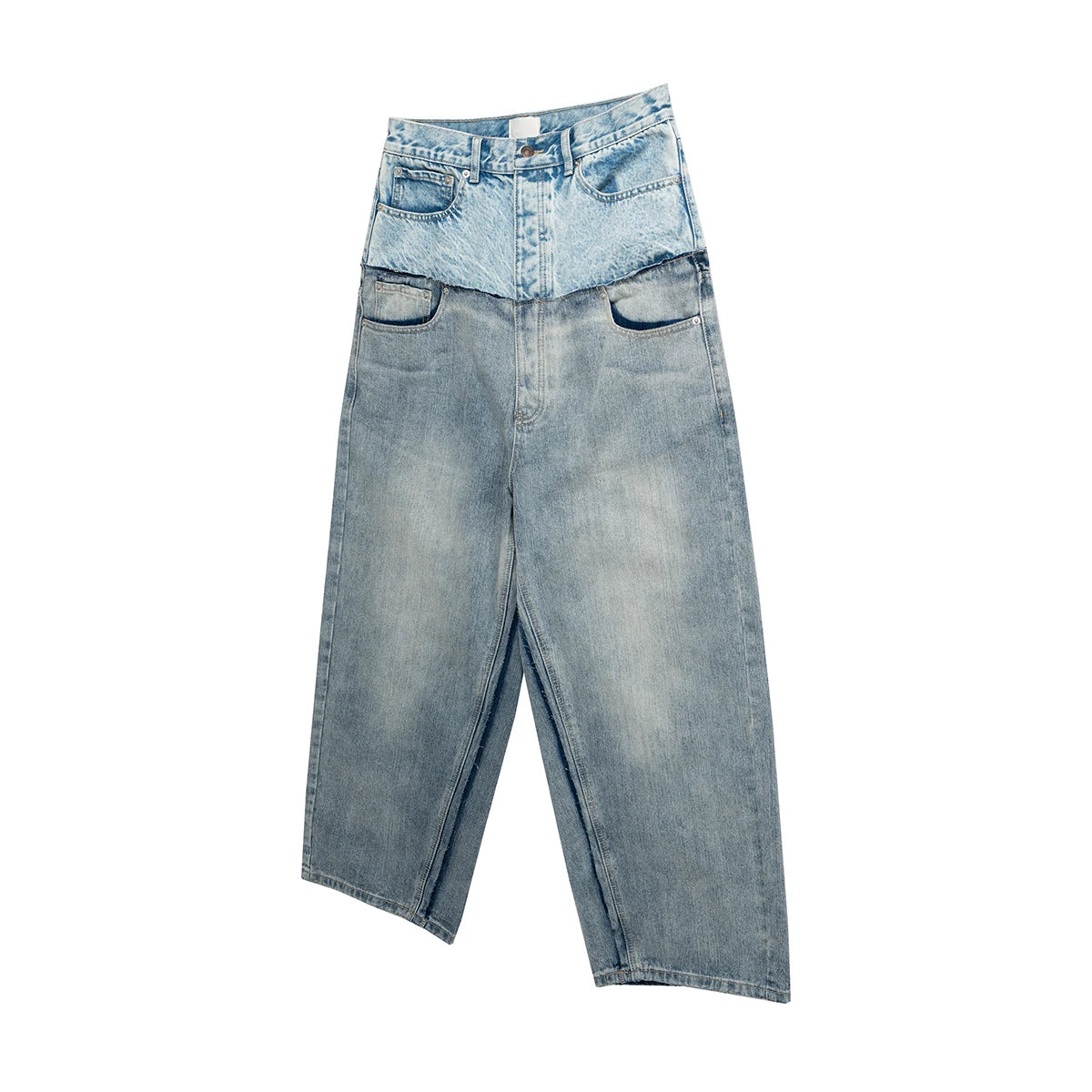 CUT-UP Double-layer Double Waist Patchwork Baggy Jeans for Men and Women Straight Casual Loose Denim Trousers Oversized