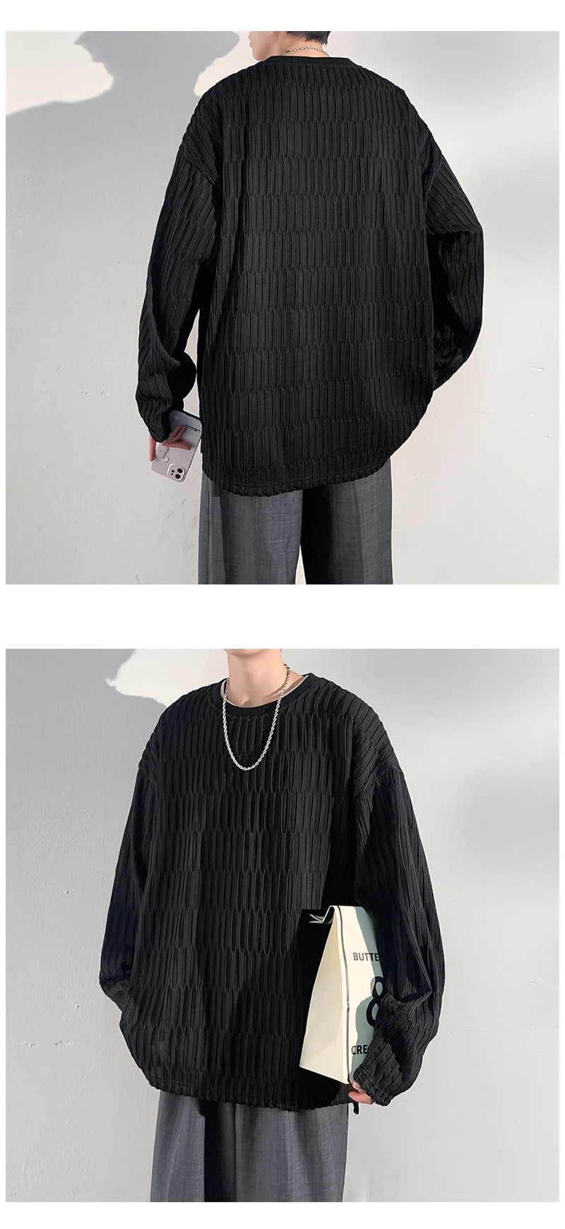 2024 Spring Autumn Casual Long Sleeve T Shirts Men Loose Round Neck T-shirts Male Fashion Harajuku Korean Streetwear Tops Tees