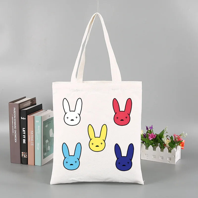 Un Verano Sin Ti Gift Bag Set, Bad Bunny Print Tote Bag, Casual Canvas Shoulder Bag with Mini Storage Bag