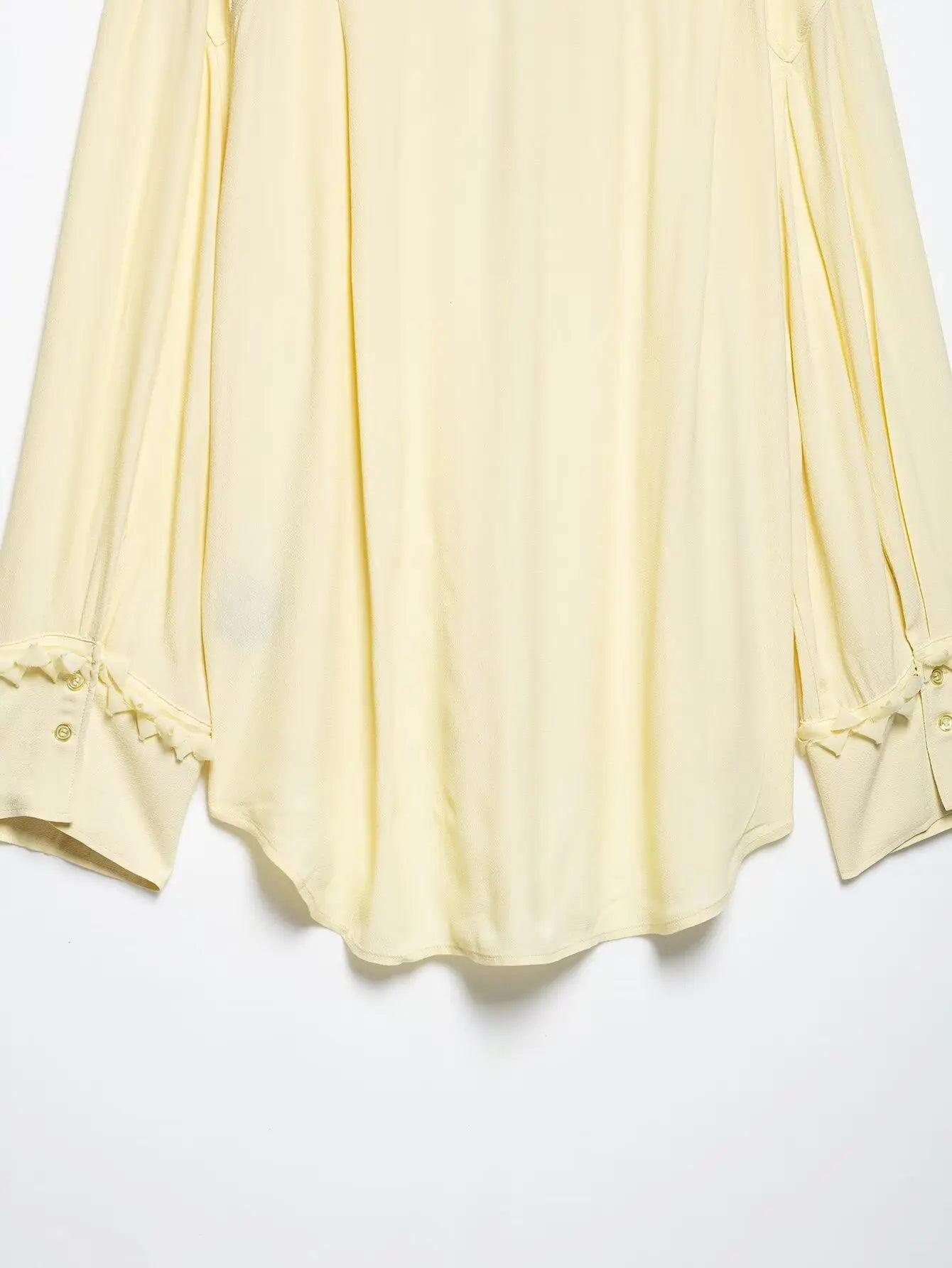 TRAFZA Vintage Chic Yellow Tie Up Women Blouse V-Neck Ruffles Long Sleeve Lace-up Bow Shirts Fashion 2025 Spring Summer Blouses