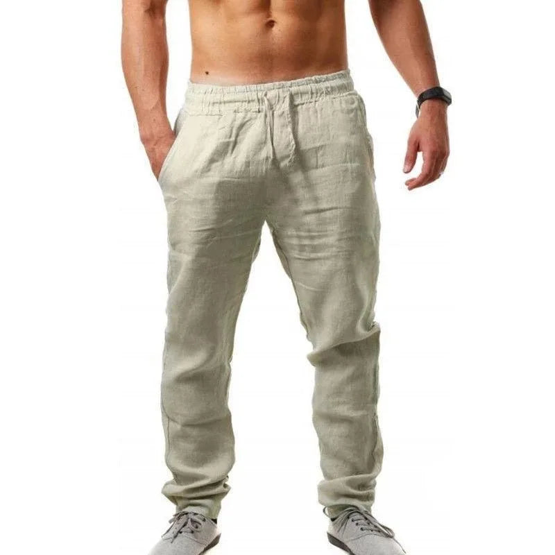 New Men's Cotton Linen Pants Male Autumn New Breathable Solid Color Linen Trousers Fitness Streetwear Men Gyms Pants Size S-4XL