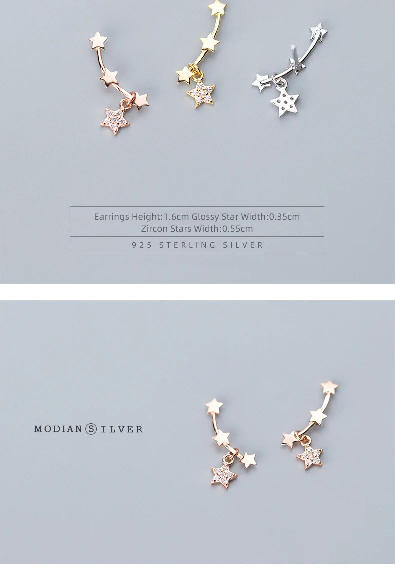 Modian Stackable Twinkle Star Sterling Silver 925 Stud Earrings for Women Fashion 3 Color Simple Ear Pin Fine Jewelry 2020 New