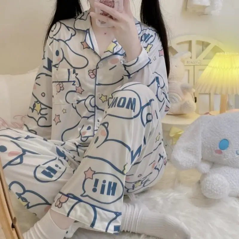 Cartoon Sanrio My Melody Long-Sleeved Pajamas Set Kawaii Cinnamoroll Printing Spring Autumn Thin Cute Girls Casual Home Clothes