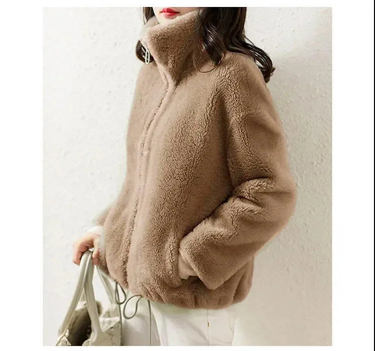 Women's Trendy Winter Fleece-lined Thickened Jacket Double-sided Fleece Warm Polo/turtle Neck Sweatshirt Zip-up Cardigan Top