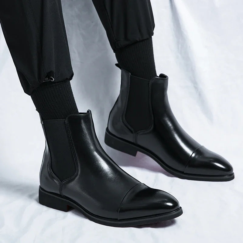 Luxury Brand Men's Chelsea Boots New Outdoor Red Sole Square Shoes Handmade Toe Business Ankle Boots for Men Dress Boots 2024