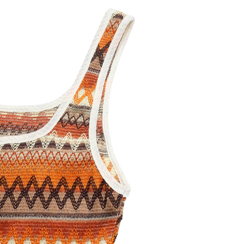 Summer is a hot sale in Europe and America for women with colorful striped patchwork sleeveless vests and one-piece shorts